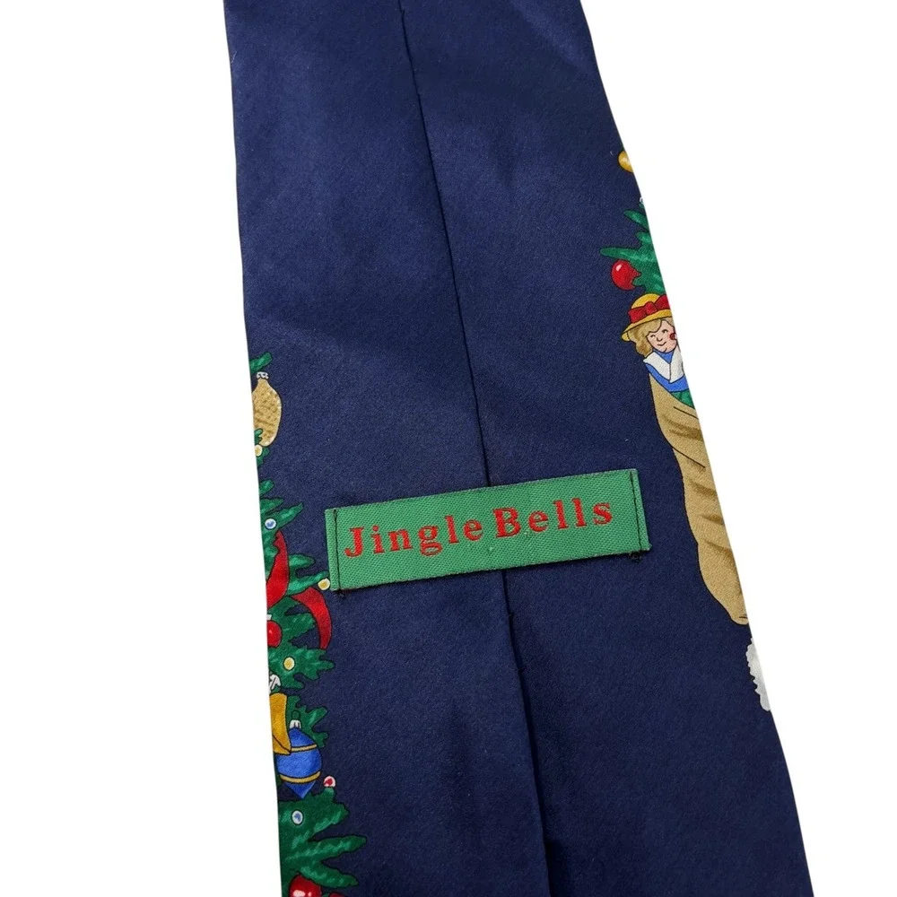 Vintage Jingle Bells Santa Claus Christmas Tree 100% Silk Novelty Tie USA